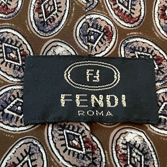 Vintage Fendi Roma Brown Hand Made 100% Silk Men’s Neck Tie Made In Italy - Picture 9 of 10